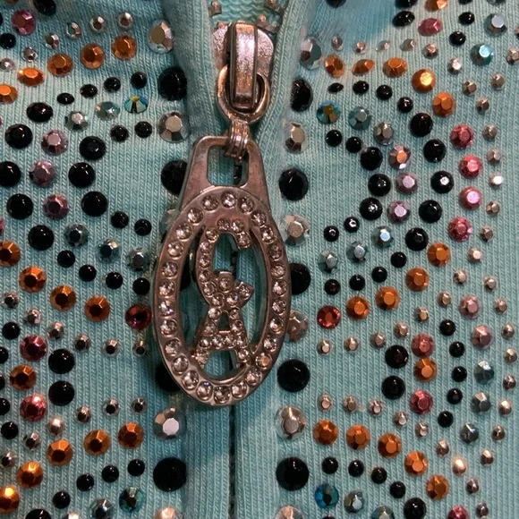 Aqua Embellished Zip-Up Hoodie - Picture 3 of 7